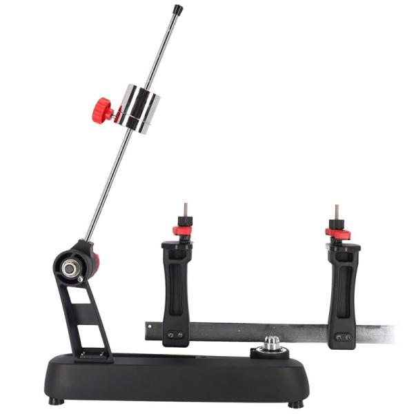 Right side view of the Gamma Momentum 2 stringing machine with 2-point mounting and drop-weight tensioning system